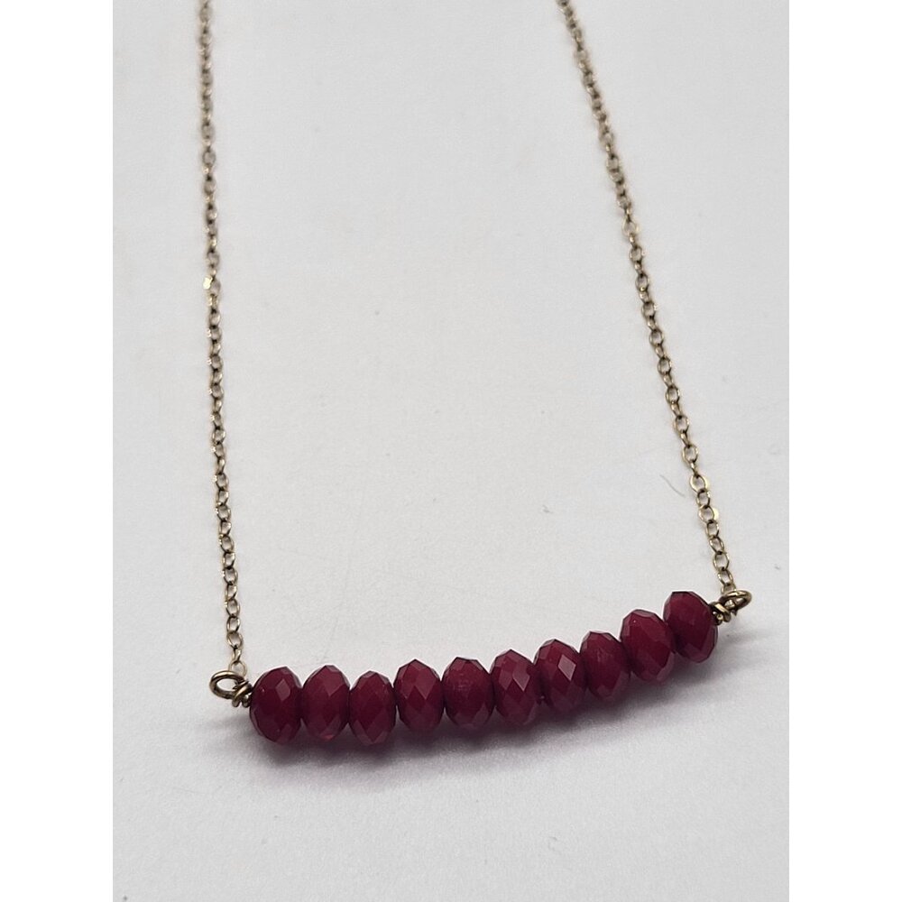 1/20th 14KT Gold Filled Chain Bar Necklace Red Faceted Beads - Picture 3 of 6